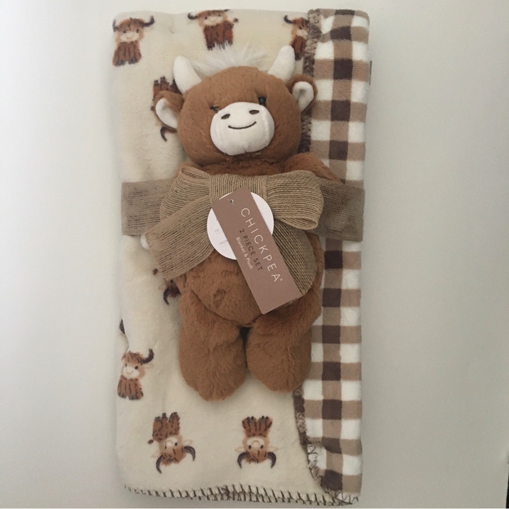 NEW Baby Blanket and Cow Plush Soft Baby Toy Lovey Stuffed Animal | Chick Pea